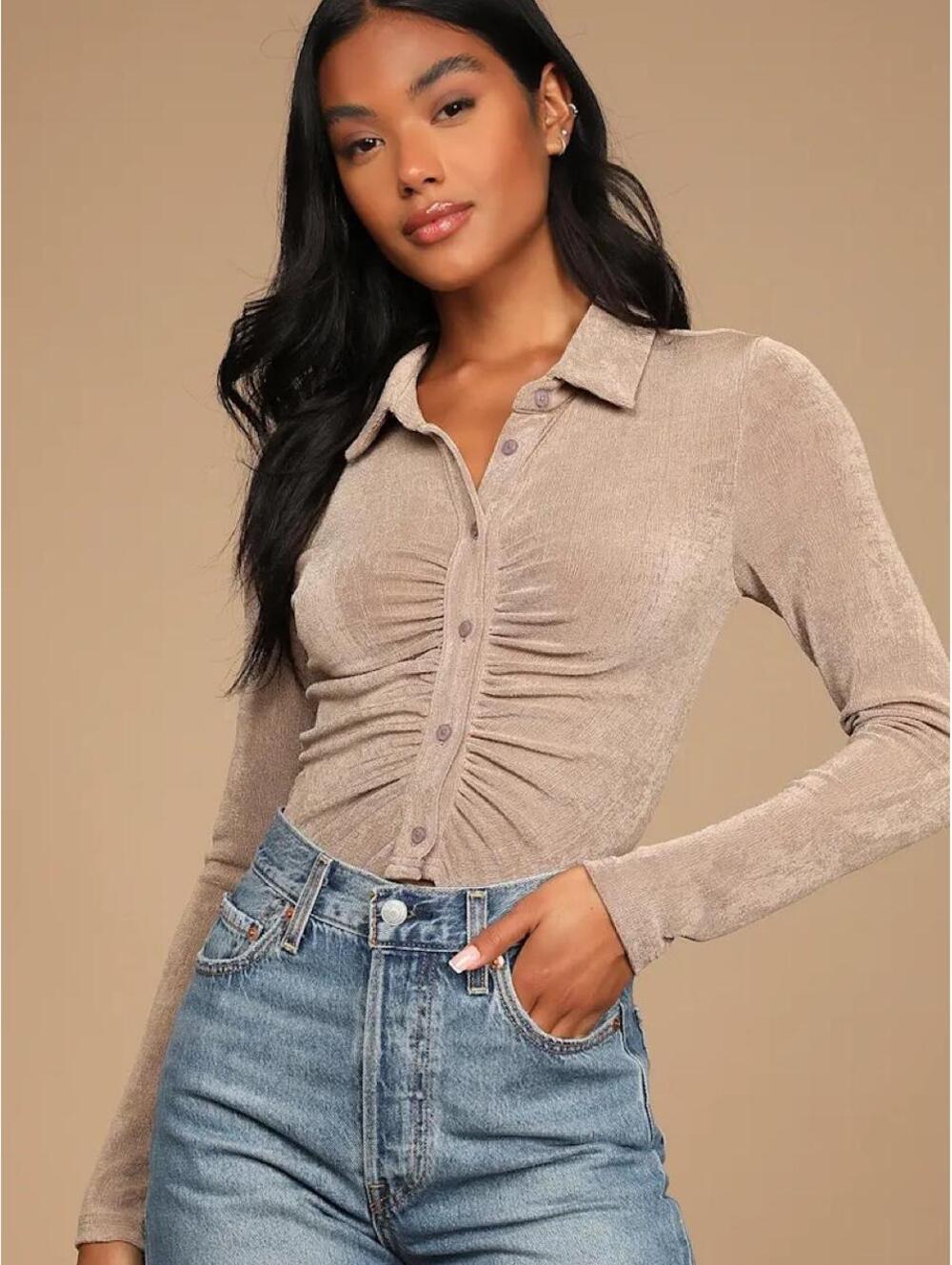 Blush Women's Tan and Brown Blouse
